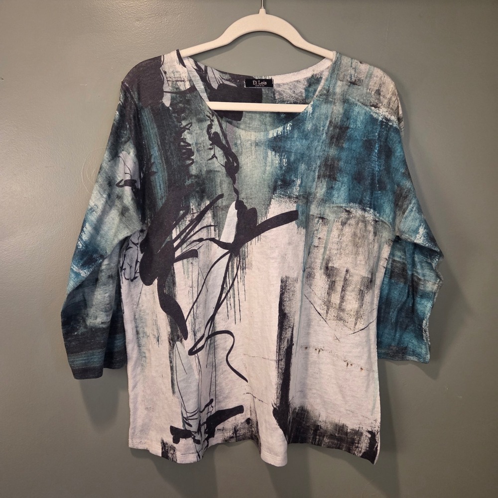 Et Lois Abstract Print 3/4 Sleeve Tunic Women's Size L Artsy Lightweight Boho